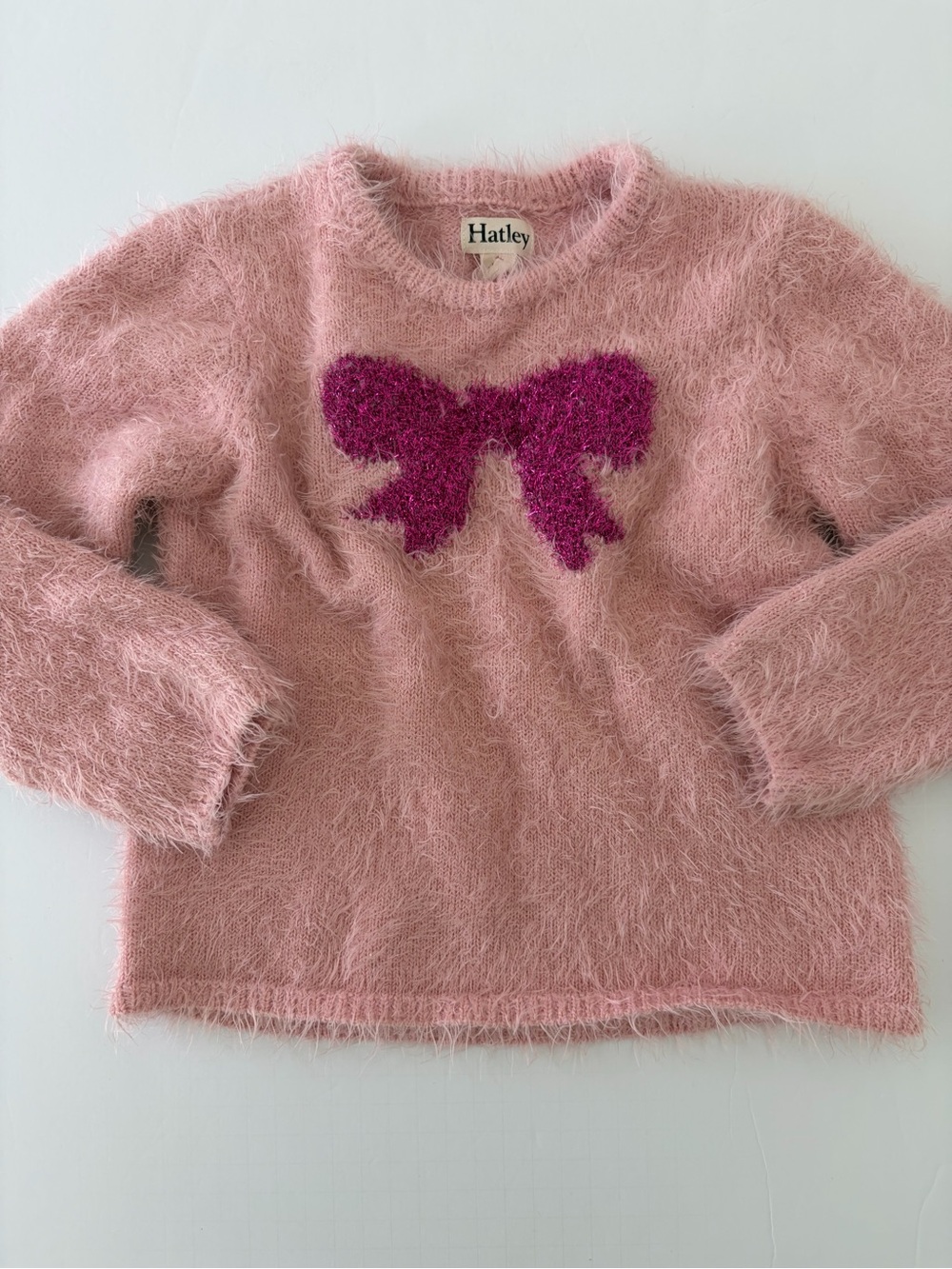 Hatley Girls Pink Faux Fur Sweater With Bow Decoration Size 4T